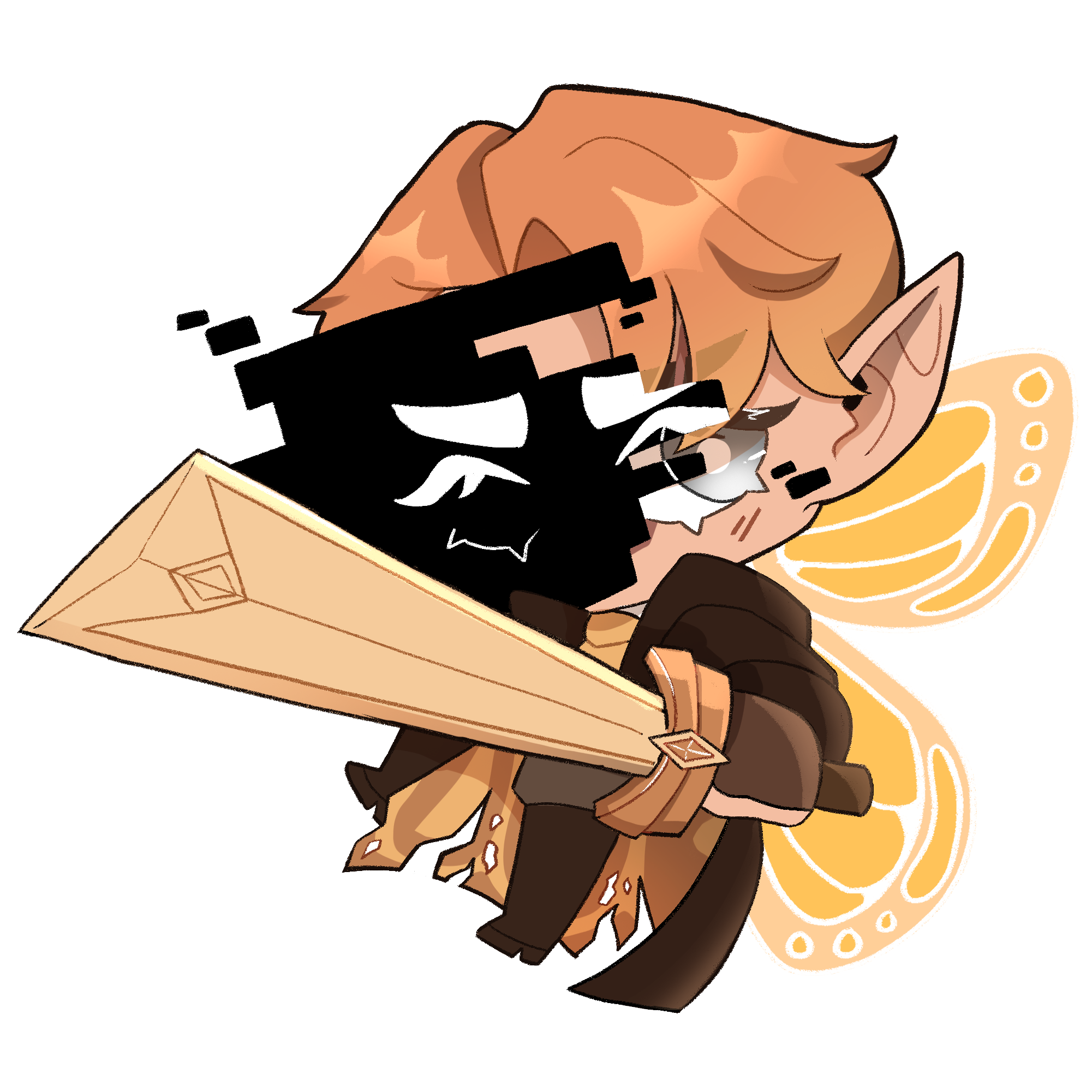 A chibi illustration of my OC named Falter who has butterfly motifs